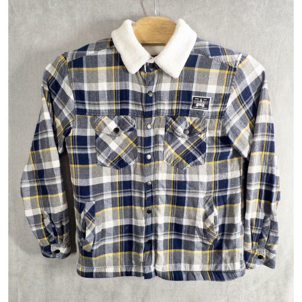 Hurley‎ Sherpa Lined Plaid Shacket Chore Jacket Mens Medium Gorpcore Skater